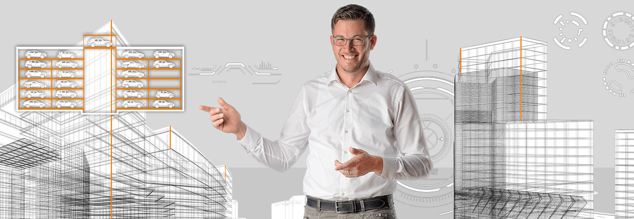 KLAUS Multiparking Onlinesupport Mann MasterVario Gebäude Parksystem Header