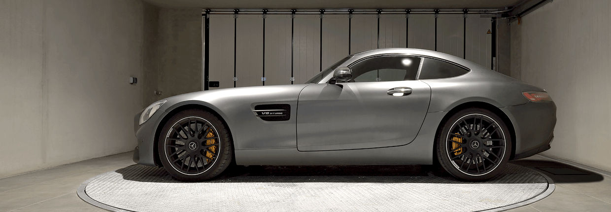 parkdisc-d450 Mercedes in Garage auf einer ParkDisc D450